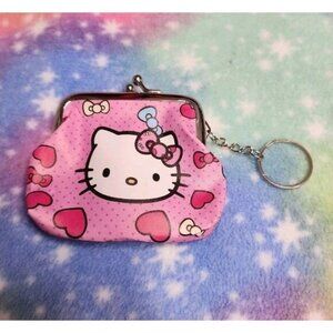 Hello Kitty Heart Bow Coin Snap Purse Keychain Kawaii  Sanrio Travel Gift Wallet